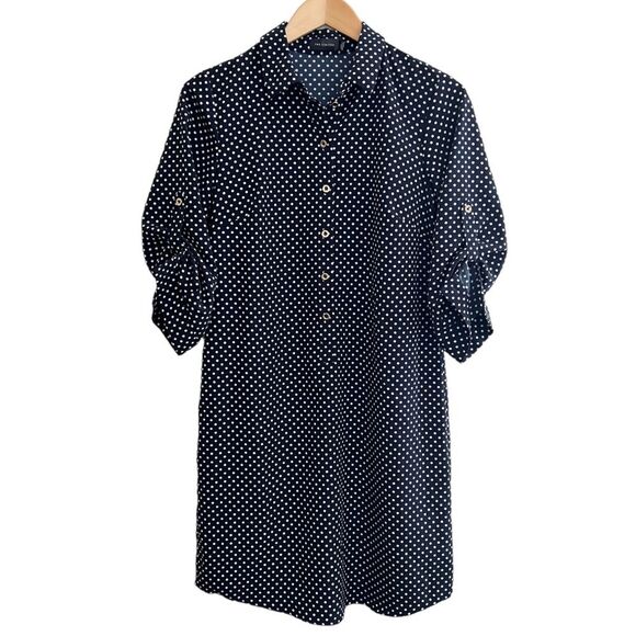 The Limited Dress Navy Blue & White Polka Dot Henley Shift -Size S NWT🏷 classy! - Picture 2 of 16